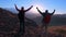 happy couple hiker man and woman with backpack