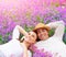 Happy couple on lavender field