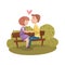 Happy couple in love sitting on bench in park cartoon vector Illustration