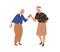 Happy couple of old senior woman and man dancing. Elderly aged spouse dance. Modern smiling retired people, wife and
