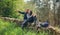 Happy couple pausing while doing trekking