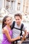 Happy couple portrait, Trevi Fountain, Rome, Italy