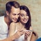 Happy couple, a pregnancy test, Love, relationship, dating, happy lovers