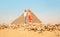 Happy couple and Pyramid, Cairo, Egypt. Tourists having fun