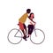 Happy couple riding on bike together isolated on white background. Cartoon man and woman on bicycle vector flat