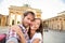 Happy couple selfie, Brandenburg Gate, Berlin