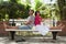 Happy couple sitting on bench in the park