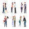 Happy Couples in Love Embrace and Holding Hands Vector Set