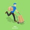 Happy courier flat isometric vector concept.