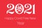 Happy covid free new year 2021 on a red background with a virus logo