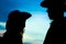 A happy cowboy couple silhouette background