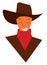 A happy cowboy dressed in traditional hat and red neckerchief vector color drawing or illustration
