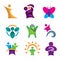 Happy creative & abstract people icon set for human success in reach for star