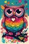 Happy creepy cute colorful whimsical superb owl