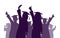 Happy crowd of graduates children in square academic caps. Cheerful people silhouette. Graduation ceremony. Vector illustration