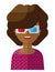 Happy Curly Hair Young Woman Wearing 3D Glasses Flat Vector Illustration Icon Avatar