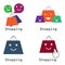 Happy customer shopping bag logo icon set. online store pay now e-buy shopping Centre delivery service concept.