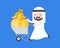 Happy Cute arab business man push cart which full with money bag