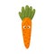 Happy cute carrot for kids in cartoon style isolated on white background. Funny character vegetable