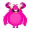 Happy cute cartoon monster. Halloween pink furry monster. Big collection of cute monsters