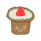 Happy Cute Delicious Muffin Cartoon Character, Adorable Kawaii Dessert with Cream and Strawberry Vector Illustration