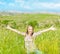 Happy cute girl on wheat field