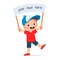 happy cute kid boy carry blank banner