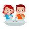 happy cute kid boy and girl brush clean teeth