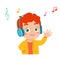 happy cute kid boy listen good music