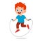 happy cute kid boy play jump rope
