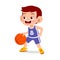 happy cute kid boy play train basketball