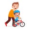 happy cute kid boy riding bike with dad