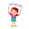 happy cute kid girl carry blank banner