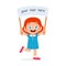 happy cute kid girl carry blank banner