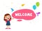 happy cute kid girl greeting card welcome