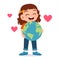 happy cute kid girl hug small earth