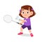 happy cute kid girl play train badminton