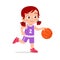 happy cute kid girl play train basketball