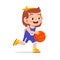 happy cute kid girl play train basketball