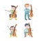 happy cute kid play music cello vector illustration set