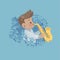 happy cute kid play music saxophone vector illustration
