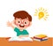 happy cute kid study homework with idea