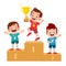 happy cute kid win game gold trophy