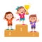 happy cute kid win game gold trophy