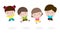 Happy cute kids jumping together with friend, set of children playing isolated on white background Vector illustration.