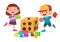 happy cute kids play learn 3d geometry