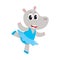 Happy cute little hippo character, ballet dancer in tutu skirt