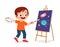 happy cute little kid boy draw on canvas