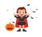 happy cute little kid boy and girl celebrate halloween wears dracula vampire costume with cape