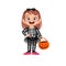 happy cute little kid boy and girl celebrate halloween wears skeleton costume